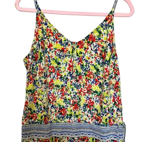 Cabi Devon Romper Floral Fiesta Colorful V Neck Drawstring Waist Size Medium - Picture 3 of 10